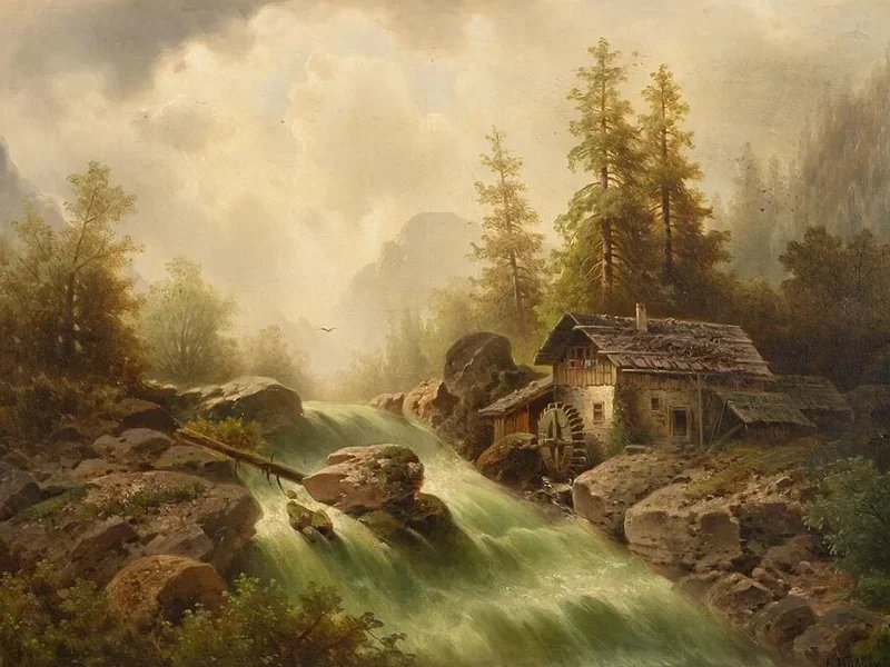 1818-Anton Hübner - Mulino ad acqua nell'Oberland bernese